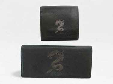 Jean Paul Gaultier Black Leather Dragon Wallet Set (2 Pieces)