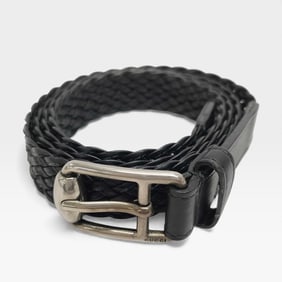 Black Leather Braided Gucci Belt size 90, fits approximately 34–36 inch waist - Excellent