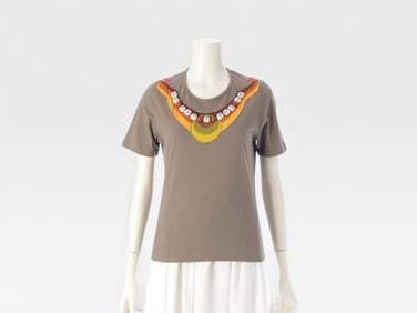 Miu Miu Short-Sleeve Tee with Beaded Appliqué size M