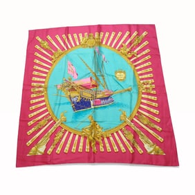 Hermès Pink/Blue 'La Marine A Rames' Phillip Ledoux 90cm Square Scarf with Tag