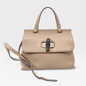 Gucci Bamboo Daily Beige Leather Handbag