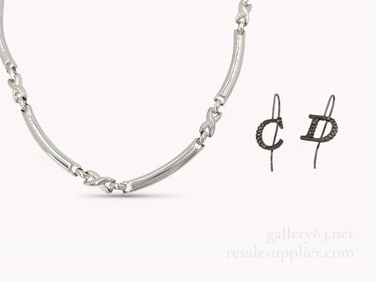 Authentic Dior SV925 Necklace & Logo Rhinestone Earrings Set Authentic