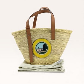 LOEWE Medium Basket Bag in Raffia /Calfskin Brown Ken Price LA Collection