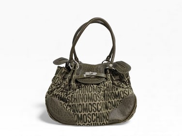 Moschino Green Signature Canvas & Leather Turnlock Satchel in Excellent Condition