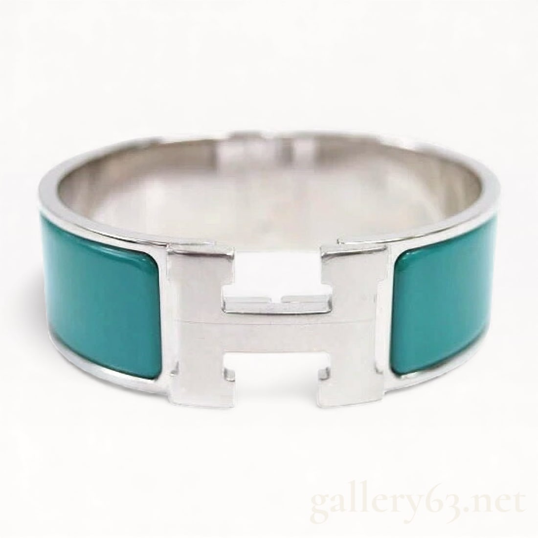 Like New Hermes Wide Clic H Bracelet Palladium and Green Enamel