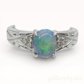 1.25 CT Australian Black Opal Ring in Platinum with Diamonds sz 6.25