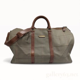 Vintage Ralph Lauren Houndstooth Canvas and Leather Duffle Bag