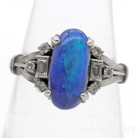 Antique Australian Black Opal Ring in Platinum with Diamonds size 5.5