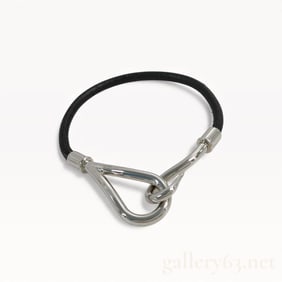 Hermes Jumbo Bracelet Black Leather Palladium Hardware w/Box