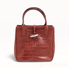 Longchamp Embossed Croc Style Brown Leather Handbag