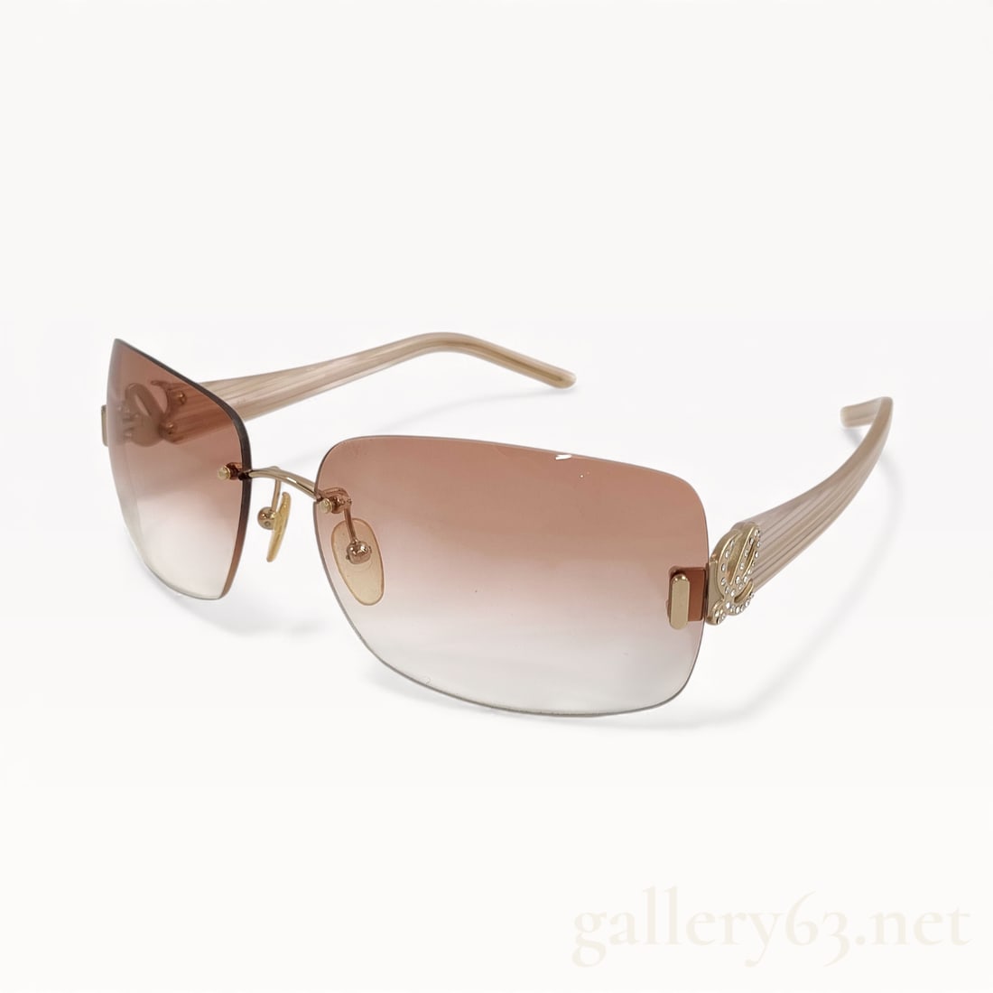 Loewe Acetate Frame with Rhinestone L Gradient Sunglasses with Case and Box: Authentic vintage Loewe beige acetate sculpted frame with rhinestone L embellishments on the temples and gradient lens. Comes with original box and carry case. 
