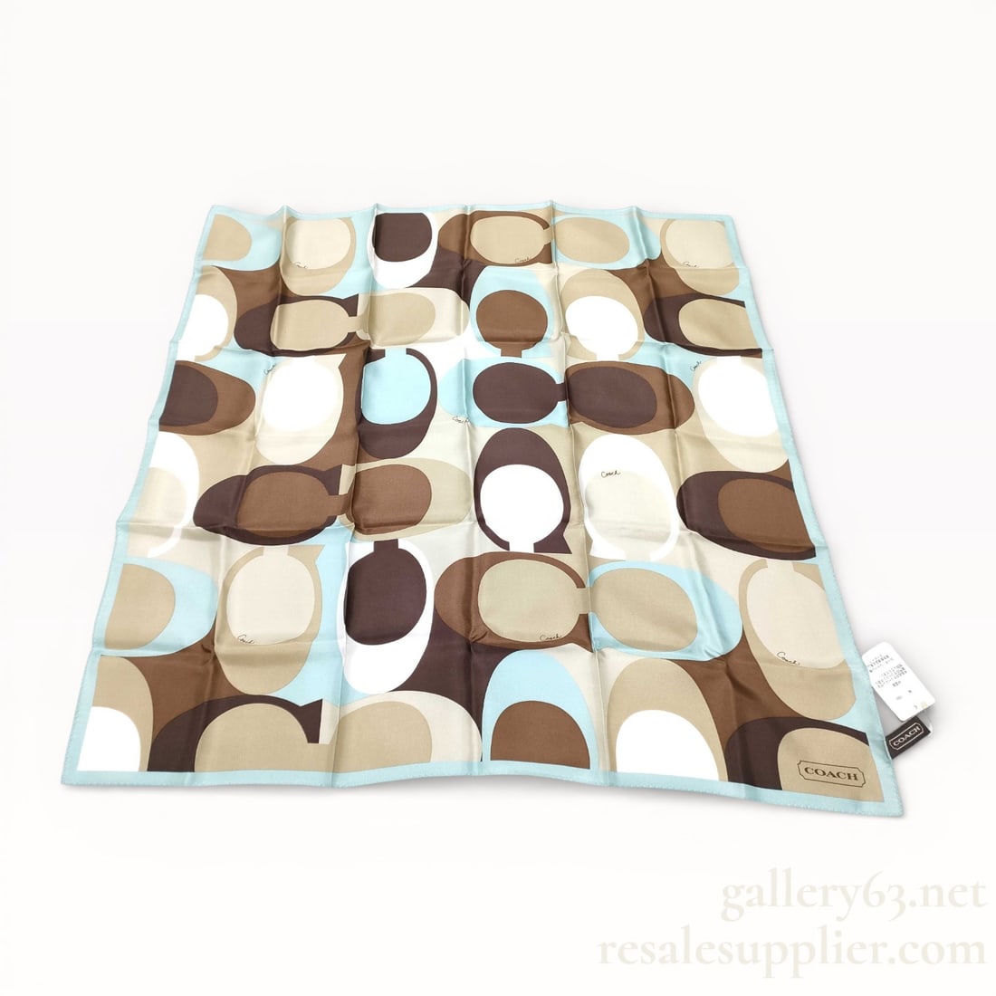 Coach Multi-Color Signature Pattern Silk Carre 70 with Tags: Authentic multi-color Coach Signature pattern silk square scarf. 