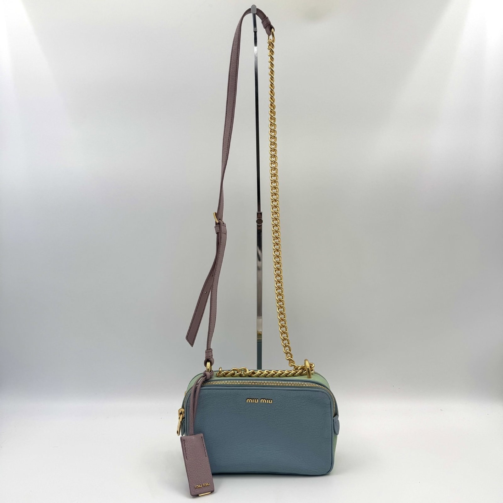 MIU MIU Camera Bag Chain Shoulder Bag Light Blue Green (1 of 7)