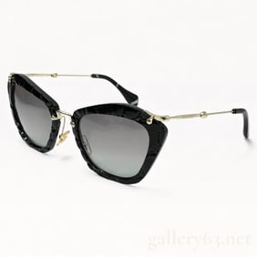 Miu Miu SMU10N Black Cat Eye Sunglasses with Gold-Tone Temples