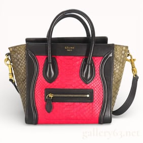 Celine Luggage Nano Python Leather/Black Red Brown Handbag