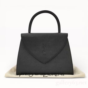 Vintage YSL Yves Saint Laurent Cassandra Top Handle Black Leather Handbag