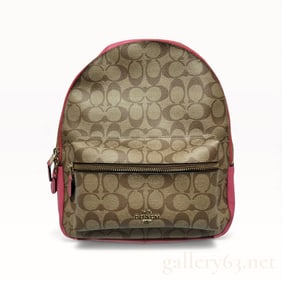 Coach Signature Monogram Canvas Pink Leather Backpack