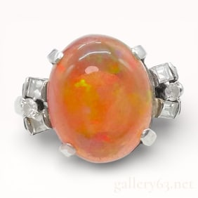 Vintage Mexican Fire Opal and Diamond Platinum Ring sz 6.5