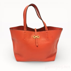 Salvatore Ferragamo Orange Leather Gancini Tote Bag