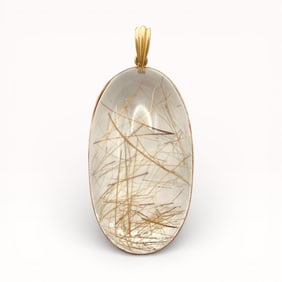 Massive 75+ Carat Rutile Quartz Pendant in 18k Yellow Gold