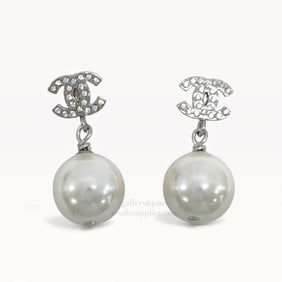 Chanel Crystal Pearl CC Drop Earrings