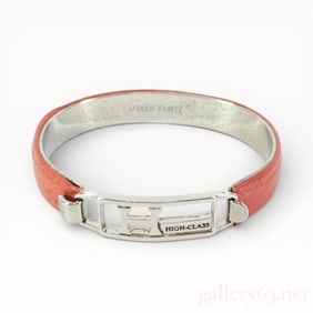 High Class Leather and Palladium Tone Bangle Bracelet