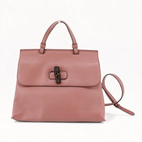 Gucci Pink Leather Bamboo Turnlock 2 Way Handbag