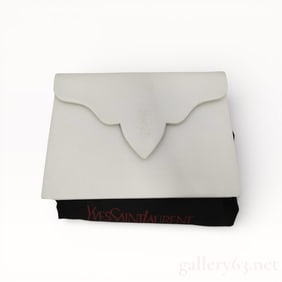 Vintage Yves Saint Laurent White Leather Clutch Bag w/ Dust Jacket
