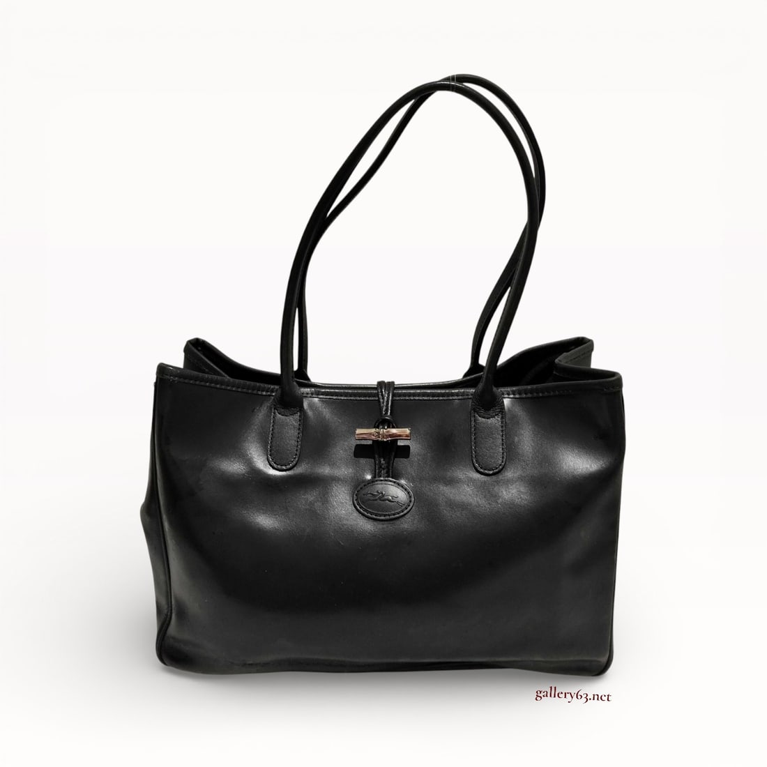 Longchamp Black Leather Shoulder Bag w/ Bamboo Figural Hardware (1 of 10)