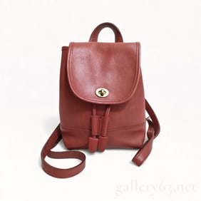 Coach Red Leather and Brushed Gold Tone Hardware Backpack