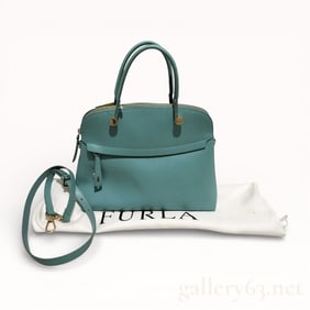 Furla Turquoise Blue Leather Piper Dome Satchel 2 Way Bag