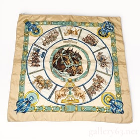 Hermes 'Chevaux de Trait' 90 Silk Scarf with Tag
