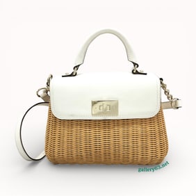 Kate Spade White Leather and Woven Wicker Basket Purse