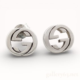 Gucci GG Monogram Sterling Silver Stud Earrings