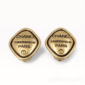 1970s Chanel Gold-Plated Lozenge 31 Rue Cambon Earring Clips