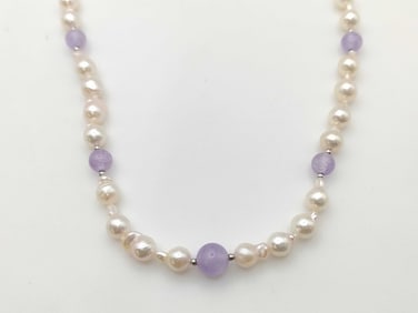 Akoya Pearl and Amethyst Silver 28.7g Necklace