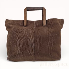 Vintage Loewe Brown Python Leather Handbag w/ Wooden Handles