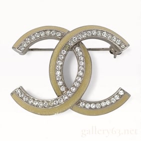 Chanel 11C Rhinestone & Light Yellow Glittery Enamel CC Brooch