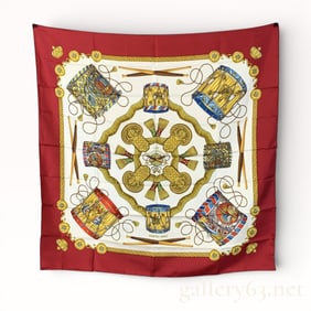 Hermes Carre 90cm Les Tambours 1989 Joachim Metz Silk 100%