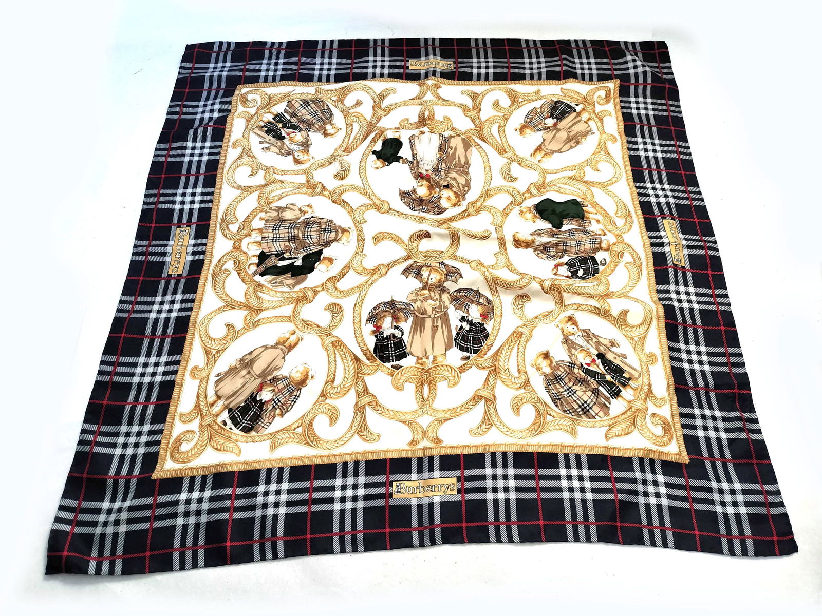 Burberry Check Bear Print Silk Scarf.. whimsical and great (1 of 11)