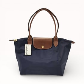 Longchamp Le Pliage Medium Tote Bag Navy and Brown