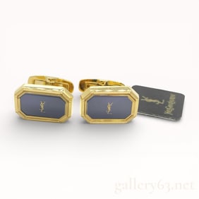 New Old Stock YSL Monogram Gold Cufflinks with Box
