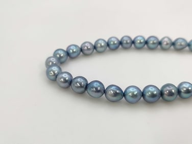 Blue South Sea Pearl Necklace 6.5-6.8mm with Sterling Silver Hardware