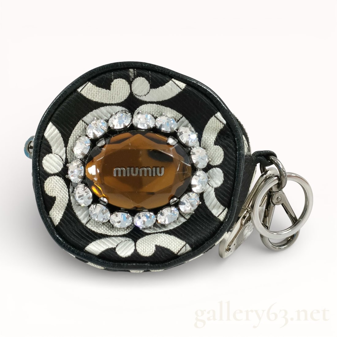 Miu Miu Black and White Canvas Jewel and Pearl Coin Purse (1 of 10)
