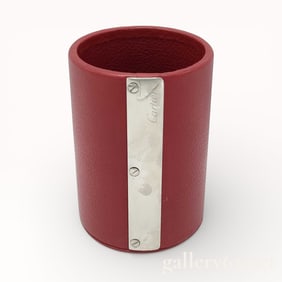Cartier Red Leather Desk Pen Holder
