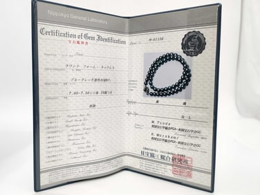 Natural Black Pearl Necklace with 7-7.5mm Pearls in Sterling Silver w/ COA