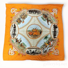 Hermes Silk Scarve 'Paris Cavaliers Peuls' in Orange 90cm