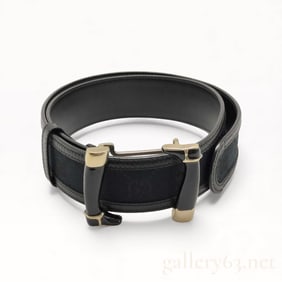 Rare Vintage Gucci Riding Boot Black Leather GG Canvas Belt 32 in.