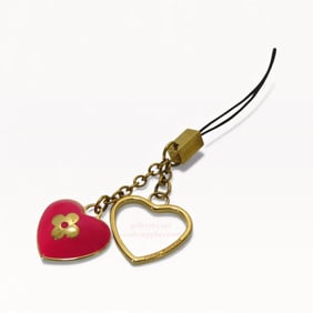 Louis Vuitton Heart Monogram Gold Red Enamel Keychain