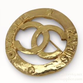 Chanel 1986 Coco Mark CC Round Gold Plated Brooch